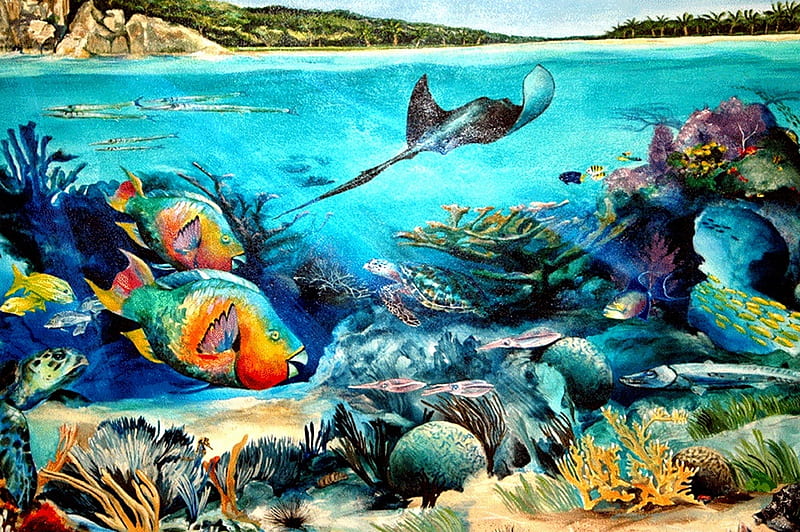 Undersea Beauty 2, coralreef, fish, sting ray, HD wallpaper