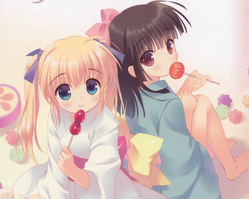 Sweet Candy, candy, eart, blond hungry, adorable, lean, sweet, yummy, leaning, anime, yukata, anime girl, long hair, delicious, female, lollipop, food, brown hair, suck, blonde, blonde hair, kimono, blond hair, sit, kawaii, girl, sitting, lick, eating, HD wallpaper