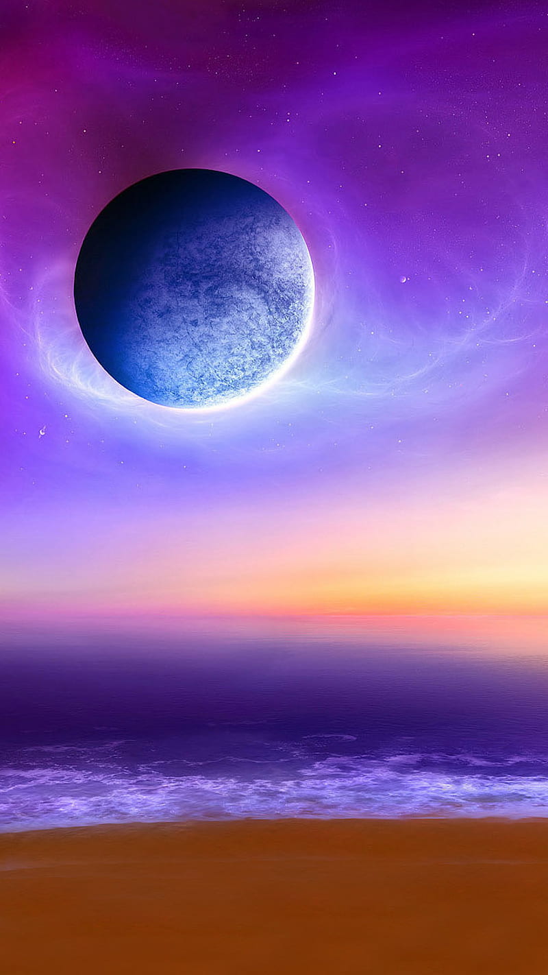 Purple Planet, galaxy, nature, night, sea, HD phone wallpaper | Peakpx