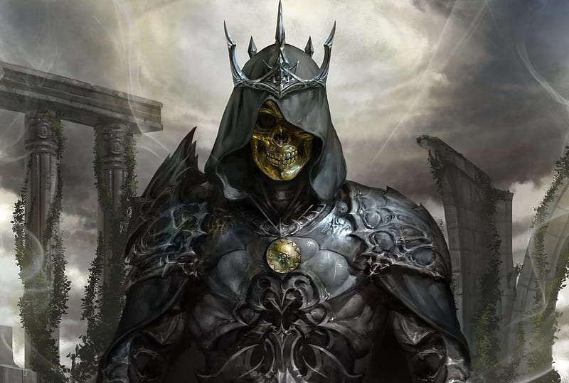 dark, Skeleton, Armor, Crown, Skull, HD wallpaper