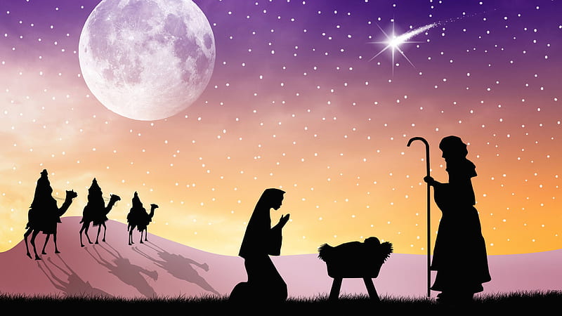 Of Jesus Birth With Background Of Stars And Moon Jesus, HD wallpaper