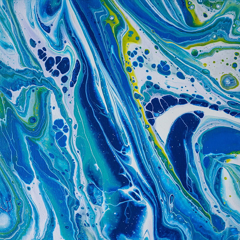 paint, fluid art, stains, liquid, blue, white, yellow, HD phone wallpaper