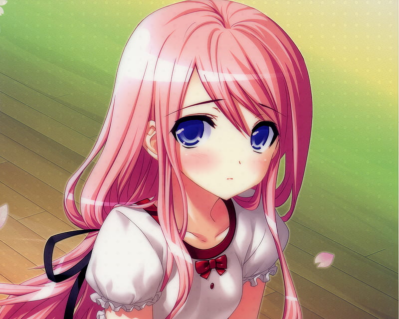 Very cute girl, blush, ribbons, cute, hair, girl, green, anime ...