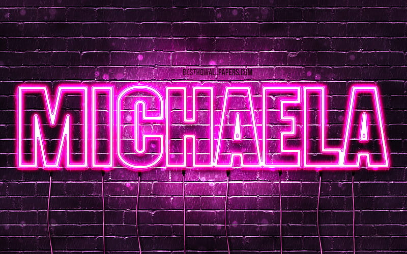 Michaela with names, female names, Michaela name, purple neon lights, horizontal text, with Michaela name, HD wallpaper