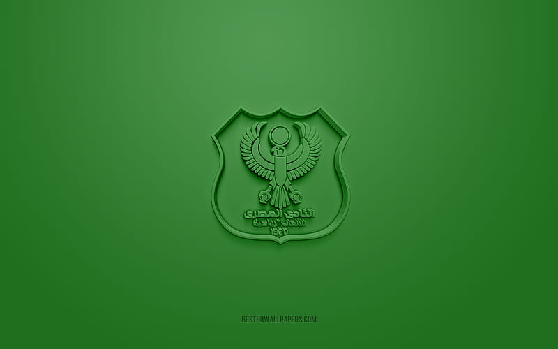 El Masry SC, creative 3D logo, green background, 3d emblem, Egyptian football club, Egyptian Premier League, Port Said, Egypt, 3d art, football, El Masry SC 3d logo, HD wallpaper