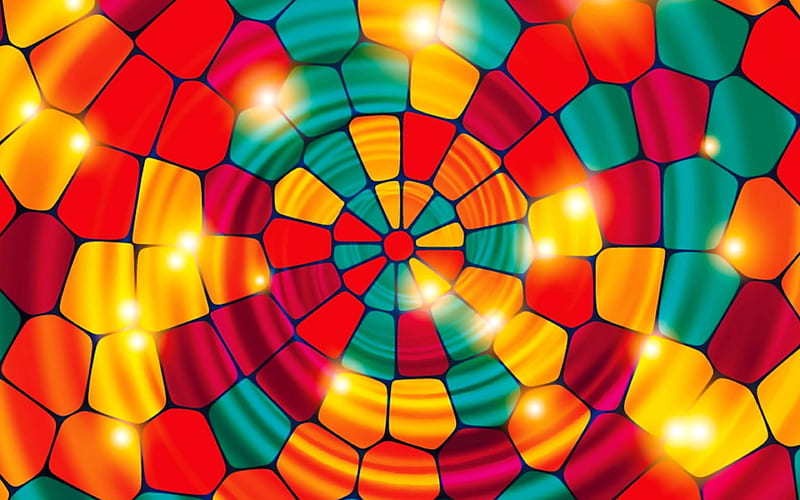 colorful vortex mosaic art, creative, spiral, abstract vortex, 3D art, vortex, fractals, HD wallpaper