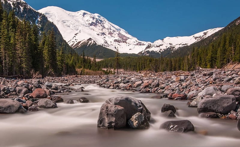 Mount Ranier, mountain, cool, nature, river, fun, HD wallpaper | Peakpx