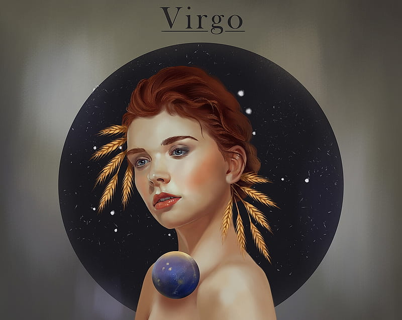 Zodiac ~ Virgo, frumsuete, dani art, fantasy, virgo, luminos, girl, planet, zodiac, fecioara, HD wallpaper