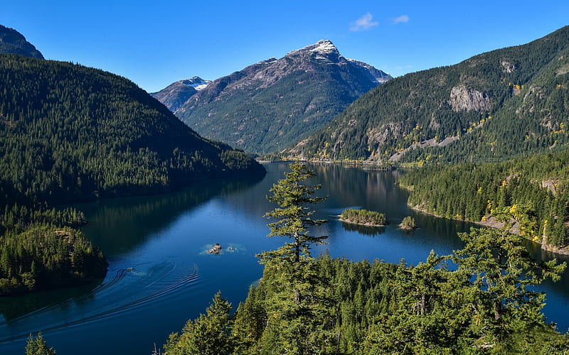 Diablo Lake, mountain lake, forest, mountains, USA, Washington, North Cascades Mountains, North Cascades National Park, HD wallpaper