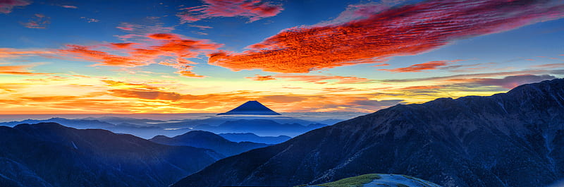 Mount Fuji Panaromic , mount-fuji, mountains, nature, panoramic, HD wallpaper