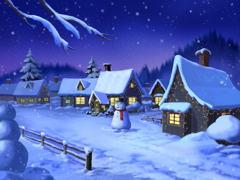 Casas con nieve, invierno, nihgt, nieve, pueblo, Fondo de pantalla HD |  Peakpx