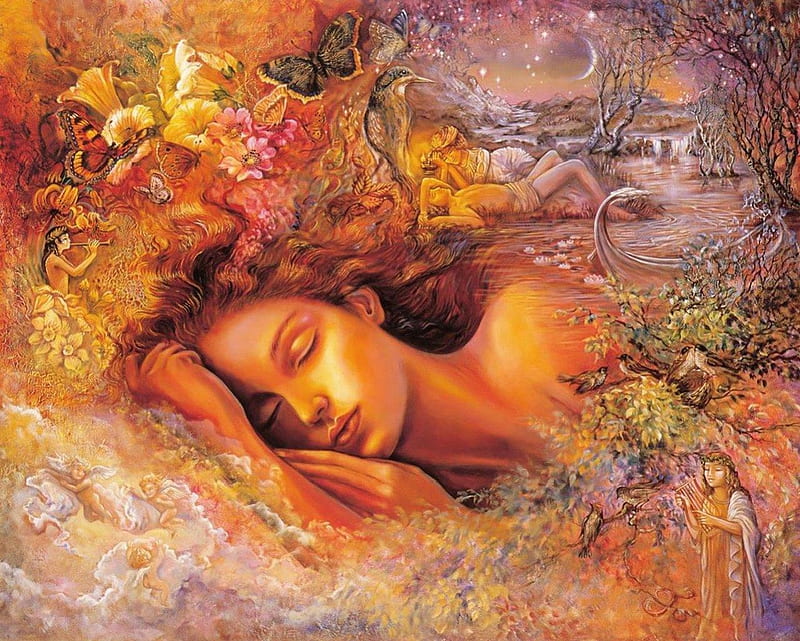 Dream Of Life, people, flowers, butterflies, sleeping, woman, HD wallpaper
