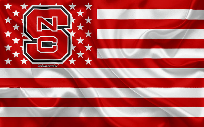 NC State Wolfpack, American football team, creative American flag, red white flag, NCAA, Raleigh, North Carolina, USA, NC State Wolfpack logo, emblem, silk flag, American football, HD wallpaper