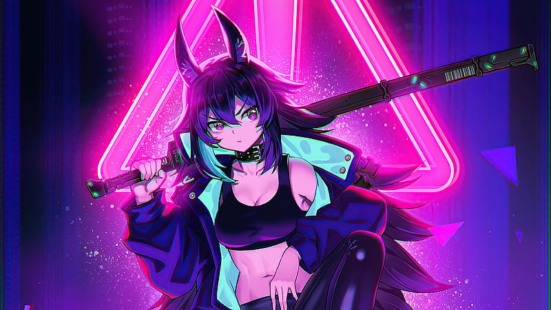 Cat Cyber City Girl , cyberpunk, artist, artwork, artstation, HD wallpaper