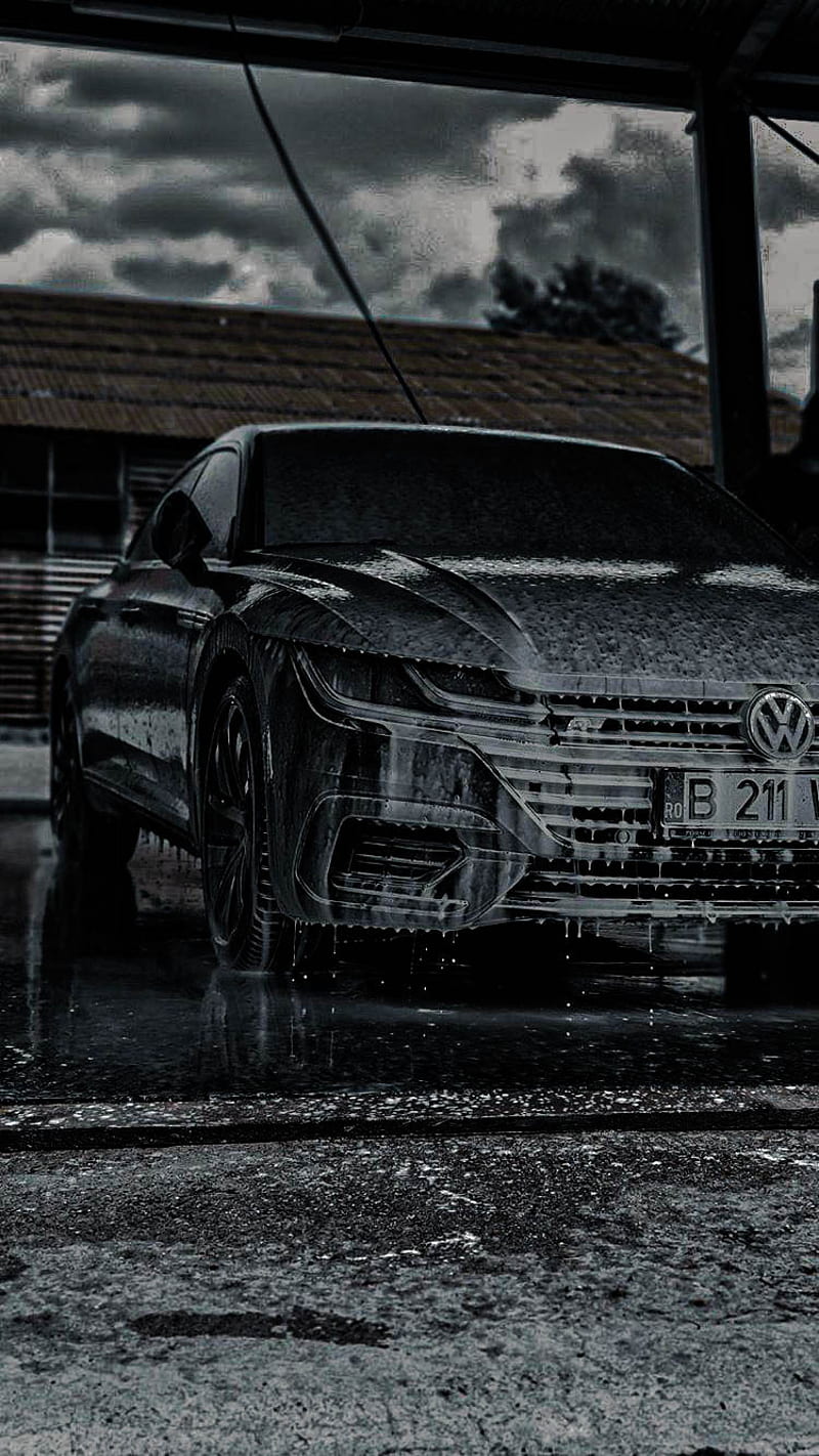 Volkswagen Arteon, aestethic, black, car, edit, romania, tunning, washing, wasing, HD phone wallpaper