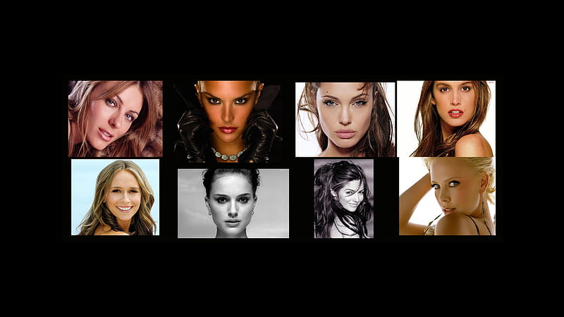 Beautiful Faces, pretty, angelina jolie, hurley, bonito, cindy crawford, faces, sultry, allessandra, supermodel, actress, famous, hot, face, actresses, vanessa marcil, models, model, ambrosio, charlize theron, collage, jennifer love hewitt, sexy, lips, elizabeth, charlize, natalie, eyes, portman, HD wallpaper