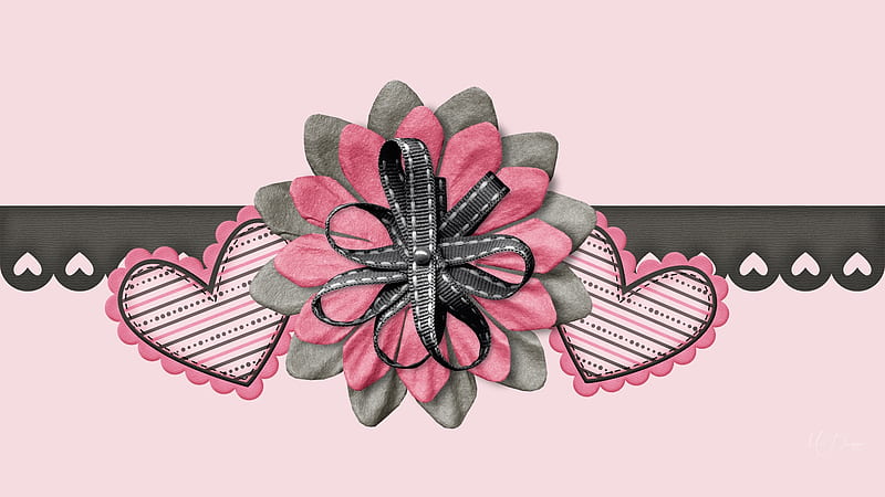 Border of Hearts, Firefpx Persona theme, cut outs, ribbon, bows, corazones, Valentines Day, craft, 3D, flowers, paper, pink, HD wallpaper