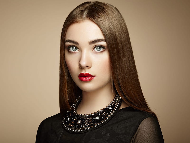 Beauty Red Girl Model Oleg Gekman Black Lips Woman Hd Wallpaper