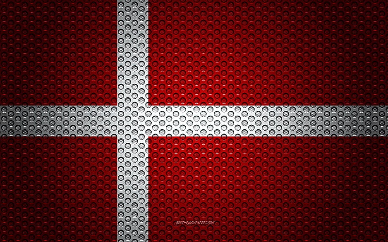 Flag of Denmark creative art, metal mesh texture, Danish flag, national symbol, Denmark, Europe, flags of European countries, HD wallpaper