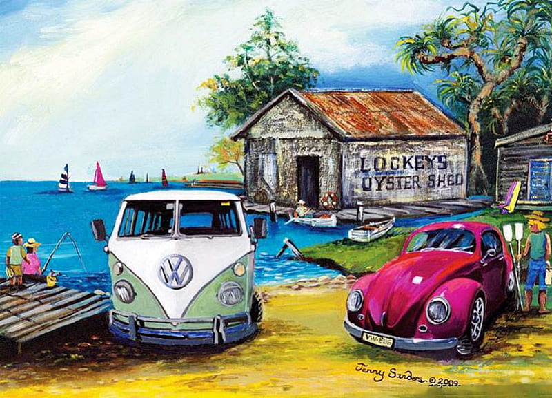 Lockey's Oyster Shed, carros, sailing, cabin, old, artwork, sea, HD wallpaper