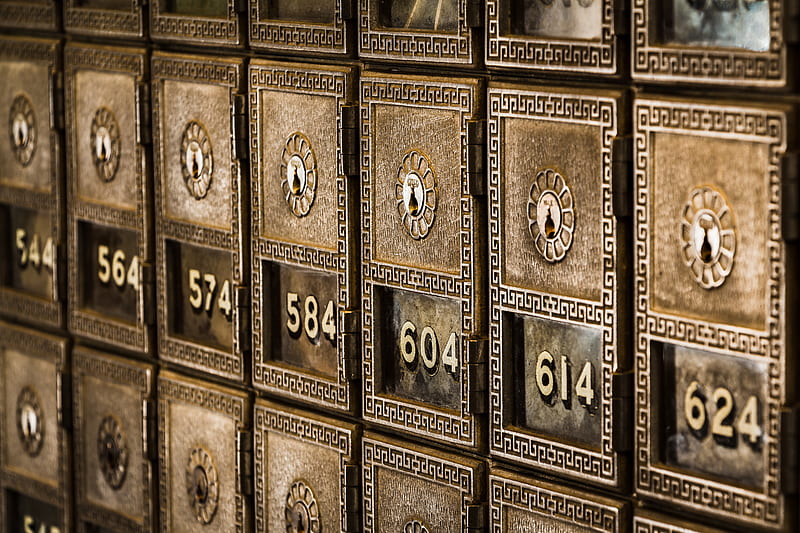 Numbers on metal deposit boxes in a bank, HD wallpaper