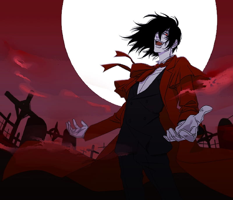 alucard, moon, tombstones, hellsing, vampire, ova, HD wallpaper