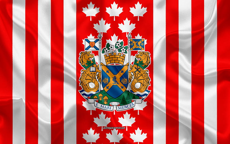 Coat of arms of Halifax, Canadian flag, silk texture, Halifax, Canada, Seal of Halifax, Canadian national symbols, HD wallpaper
