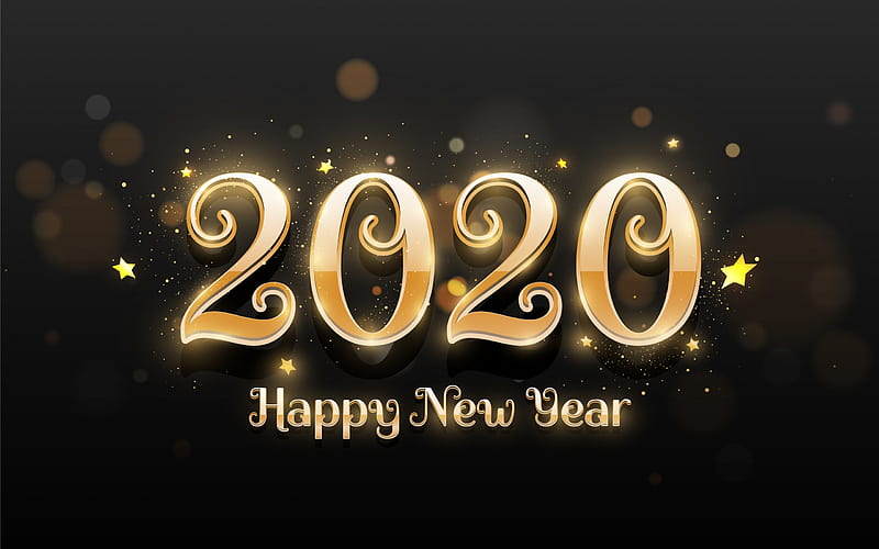 Happy New Year!, christmas, craciun, 2020, goldne, black, new year, card, HD wallpaper