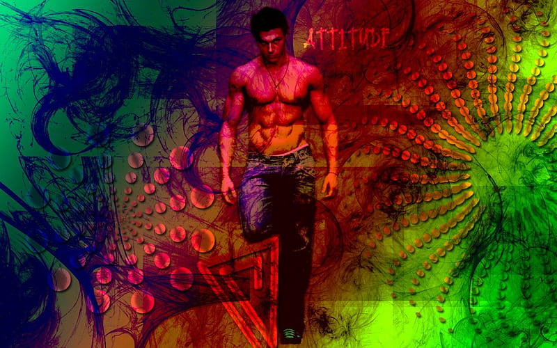 Hot Guy, Hotter ATTITUDE!, colors, abstract, sexy, hot guy, male model, attitude, hunk, abs, style, HD wallpaper