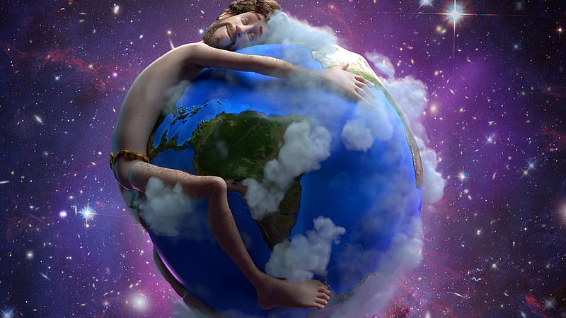Earth song, cloud, lil dicky, fantasy, purple, cosmos, man, blue, HD wallpaper