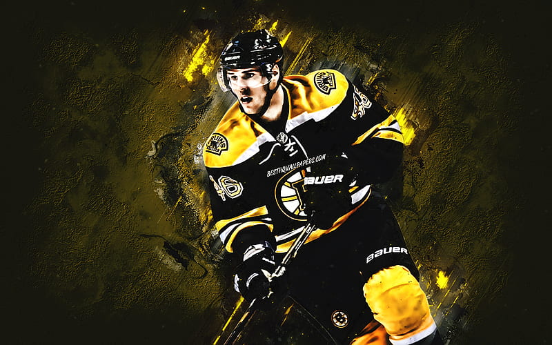 Brad Marchand, Boston Bruins, NHL, canadian hockey player, portrait, yellow  stone background, HD wallpaper