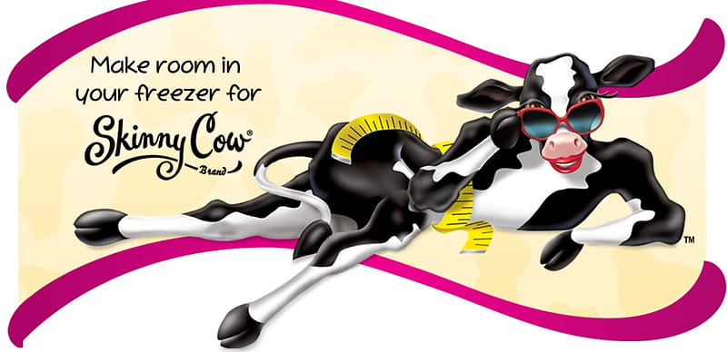 Skinny Cow, cow, ice cream, black, animal, sunglasses, add, logo, vaca, funny, commercial, pink, HD wallpaper