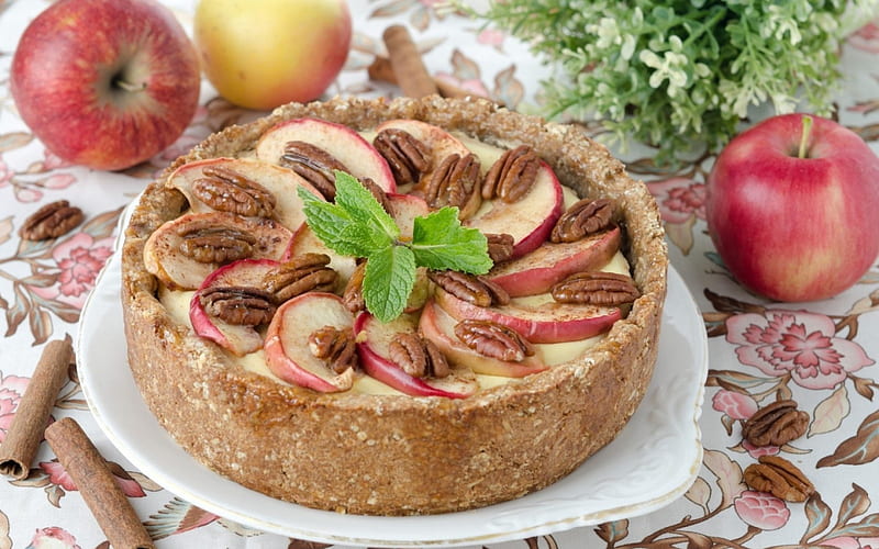 Apple Cheesecake, apple, cake, nuts, graphy, delicious, food, cinemmon, HD wallpaper