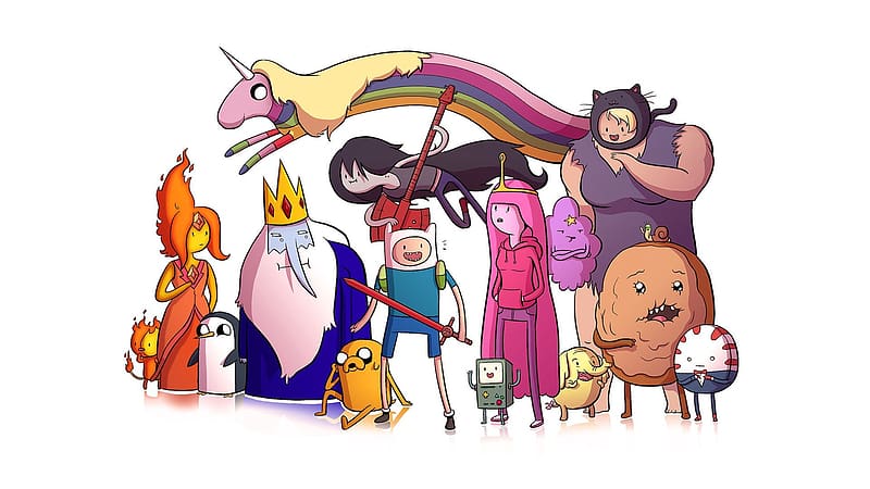 Tv Show, Adventure Time, Princess Bubblegum, Finn (Adventure Time), Jake (Adventure Time), Marceline (Adventure Time), Ice King (Adventure Time), Flame Princess (Adventure Time), HD wallpaper