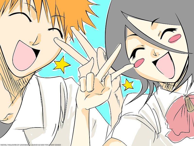 Ichigo and Rukia, bleach, ichigo, rukia, happy, HD wallpaper
