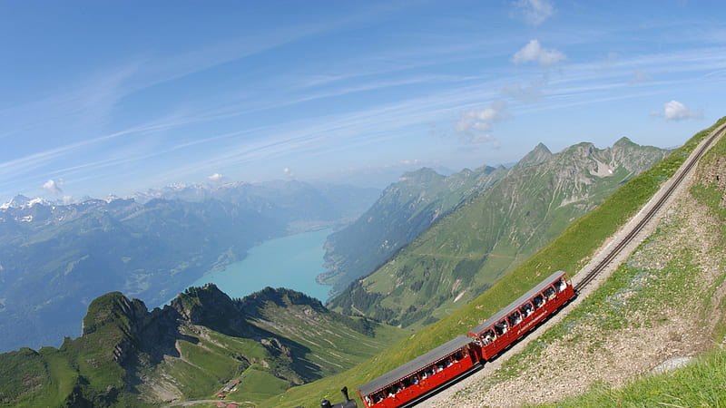the brienz rothorn steam railway in swiss alps, railway, view, mountains, steam, tracks, HD wallpaper