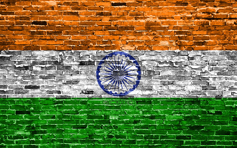 Indian flag, bricks texture, Asia, national symbols, Flag of India, brickwall, India 3D flag, Asian countries, India, HD wallpaper