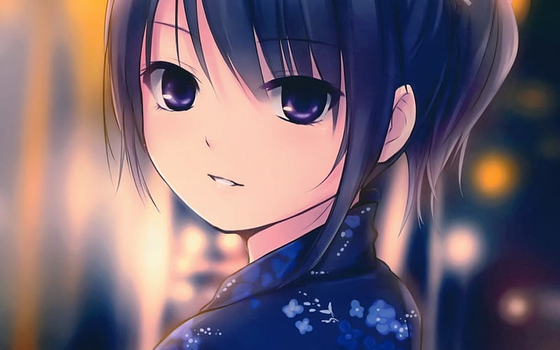 Cute anime girl, cute, girl, anime, kimono, blue, HD wallpaper | Peakpx