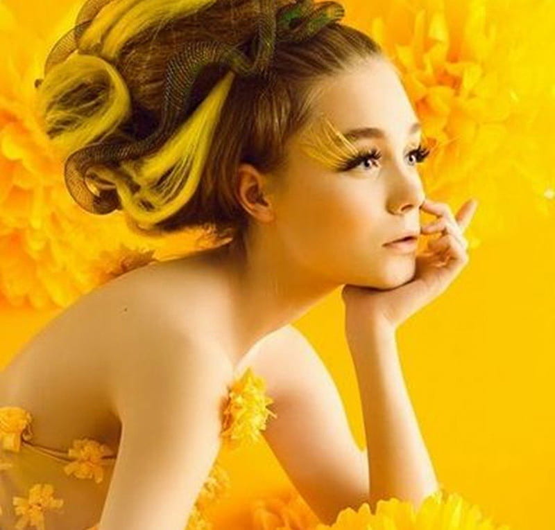 fairy, hair, flowers, yellow, fashion, HD wallpaper