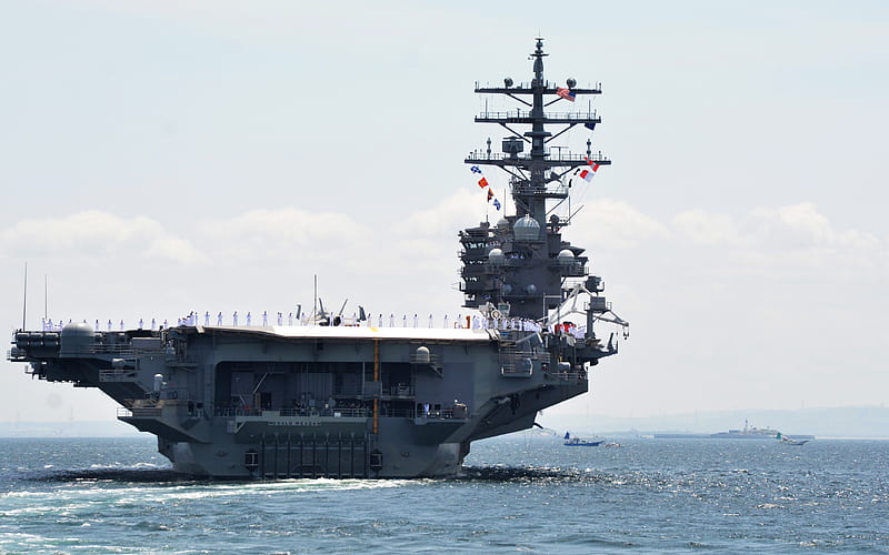 USS Ronald Reagan CVN-76, American aircraft carrier, ocean, fleet, Nimitz class, nuclear aircraft carrier, HD wallpaper
