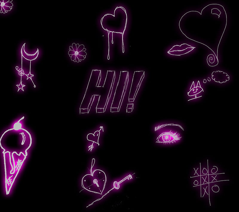 draw hi, draw, hi, love, neon, pink, scribble, HD wallpaper