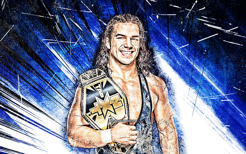 Chad Gable, grunge art, WWE, american wrestlers, wrestling, blue abstract rays, Charles Betts, wrestlers, HD wallpaper