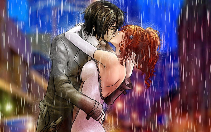 love rain bleach kissing inoue orihime orihime drawings anime 1920x12, bleach, boy, girl, anime, love, HD wallpaper