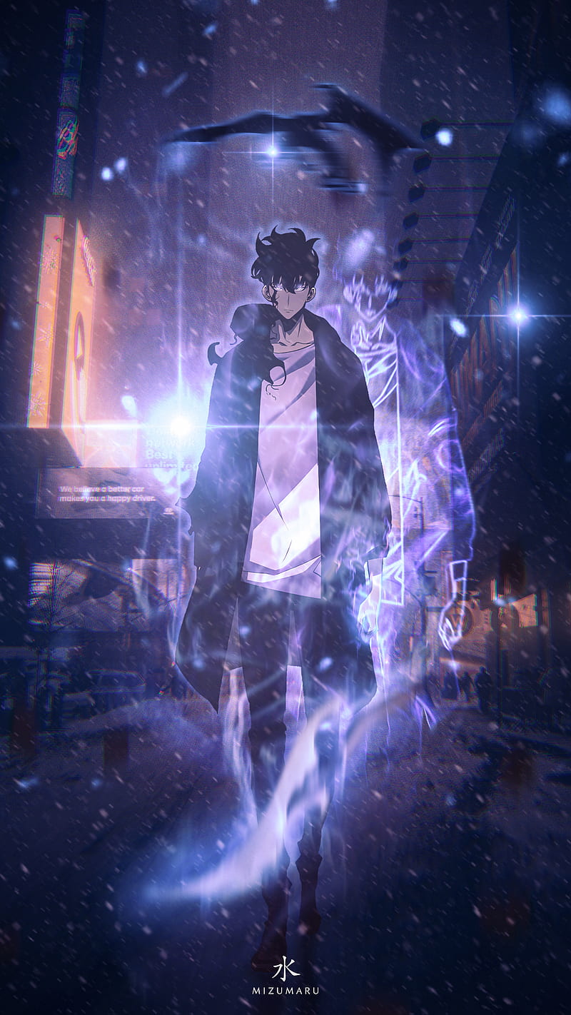 Sung Jin Woo, manhwa, god of tower, anime aesthetic, shadow army, solo leveling, hunter, dungeon, purple aesthetic, shadow monarch, HD phone wallpaper