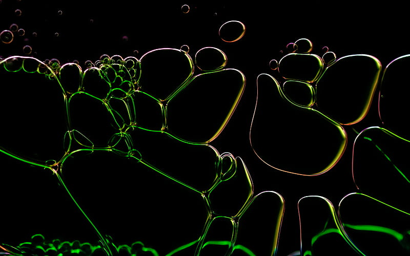 liquid, bubbles, glare, green, macro, HD wallpaper