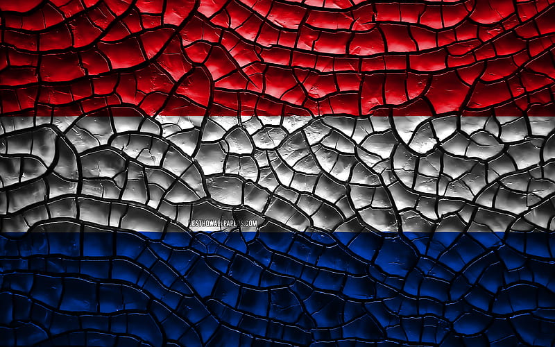 Flag of Netherlands cracked soil, Europe, Dutch flag, 3D art, Netherlands, European countries, national symbols, Netherlands 3D flag, HD wallpaper