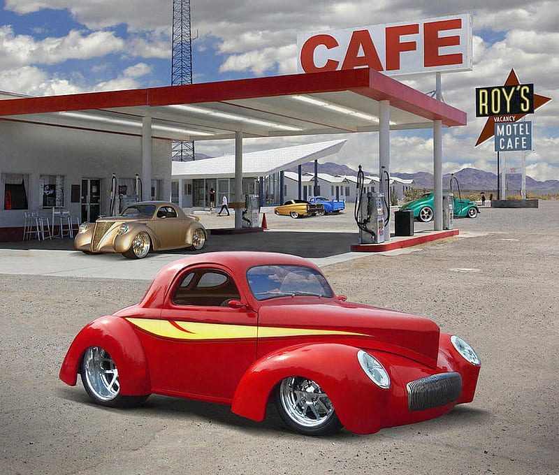 Roy,'s Gas Station, carros, gas station, oldies, vintage, graph, HD wallpaper