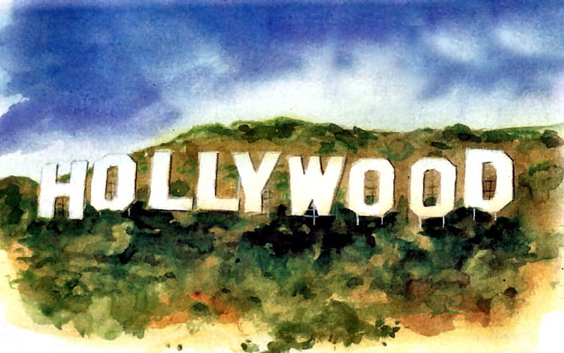 Holywood Sign, architecture, art, USA, Hollywood, bonito, artwork, Hollywood Sign, California, Los Angeles, painting, wide screen, scenery, landscape, HD wallpaper