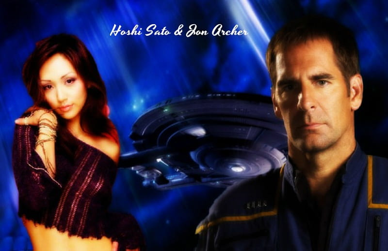 Hoshi Sato & Jon Archer, Star Trek enterprise, captain archer, hoshi, space, HD wallpaper