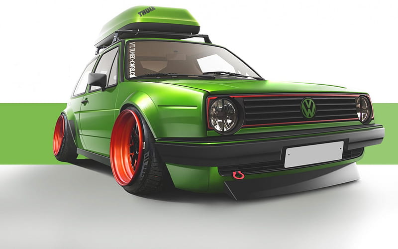 Volkswagen Golf, mk2, tuning, stance, green Golf, VW, Volkswagen, HD wallpaper